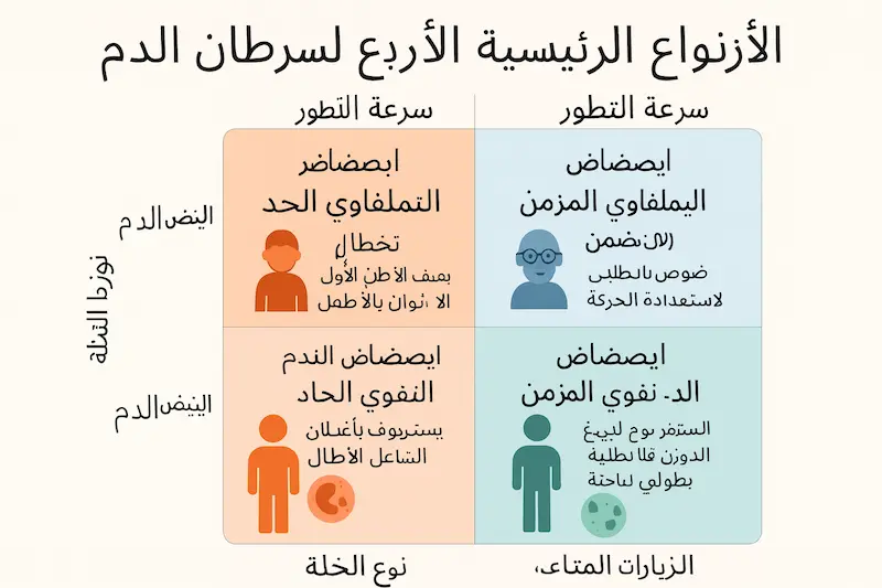 الأنواع الأربعة الرئيسية لسرطان الدم