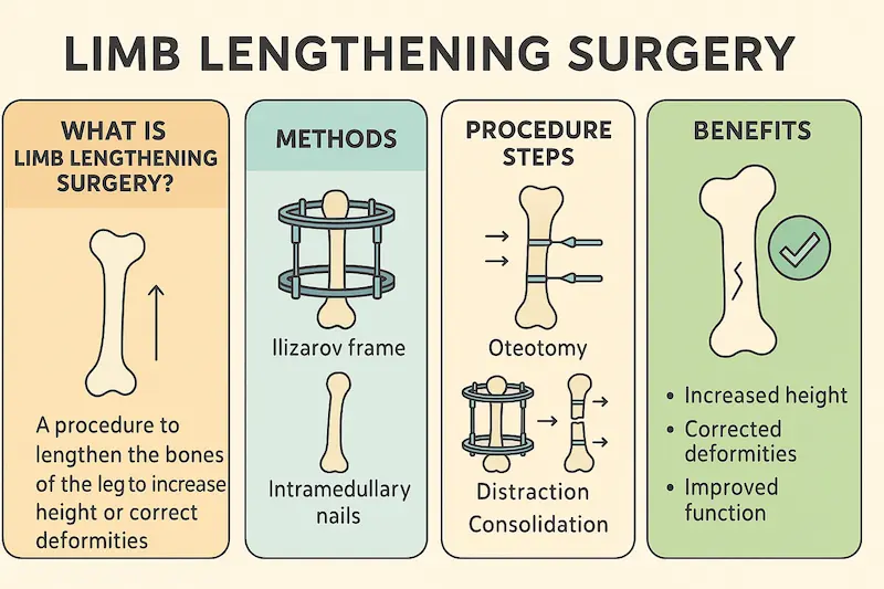Что такое удлинение конечностей: инфографика, объясняющая методы, этапы и преимущества операции.
